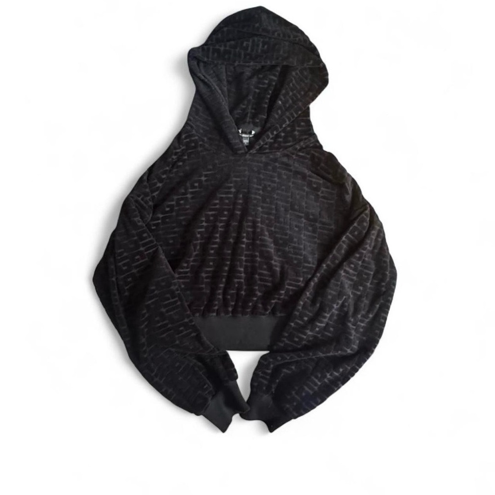 Guess Black Velvet Logo Cropped Hoodie Large NWOT